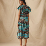 BERNAT | Turquoise Multi Layered Ikat Cotton Midi Dress