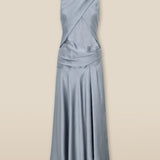 CAROLINA | Grey Satin Midi Wrap Dress