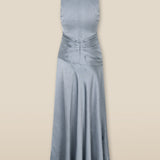 CAROLINA | Grey Satin Midi Wrap Dress