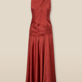 CAROLINA | Paprika Red Satin Midi Wrap Dress