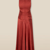 CAROLINA | Paprika Red Satin Midi Wrap Dress