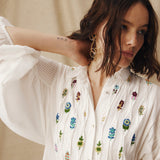 ZULIKA | White Embroidered Floral Motifs Cotton Short Dress