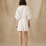 ZULIKA | White Embroidered Floral Motifs Cotton Short Dress