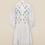 ZULIKA | White Embroidered Floral Motifs Cotton Short Dress