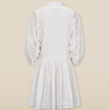 ZULIKA | White Embroidered Floral Motifs Cotton Short Dress