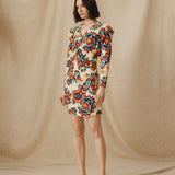 SALENA | Cream Multi Ruche Detail V-Neck Short Dress