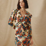 SALENA | Cream Multi Ruche Detail V-Neck Short Dress