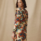 SALENA | Cream Multi Ruche Detail V-Neck Short Dress