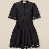 JAIA | Black Tonal Floral-Embroidered Cotton Short Dress