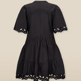 JAIA | Black Tonal Floral-Embroidered Cotton Short Dress