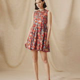 PRIYALA | Terracotta Multi Floral Cotton Short Dress