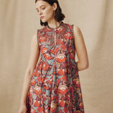 PRIYALA | Terracotta Multi Floral Cotton Short Dress