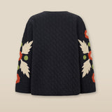 BLOSSOM | Black Floral Applique Cotton Jacket