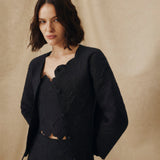 ISHANI | Black Trapunto Embroidered Linen Jacket