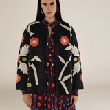 BLOSSOM | Black Floral Applique Cotton Jacket