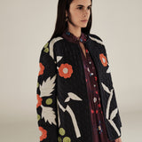 BLOSSOM | Black Floral Applique Cotton Jacket