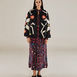 BLOSSOM | Black Floral Applique Cotton Jacket