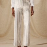 BROOKE | Ecru Subtle Stripe Straight Leg Cotton Linen Trousers