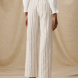 BROOKE | Ecru Subtle Stripe Straight Leg Cotton Linen Trousers