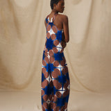 BRUNA | Blue & Burgundy Abstract Printed Wide Leg Trousers