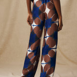 BRUNA | Blue & Burgundy Abstract Printed Wide Leg Trousers