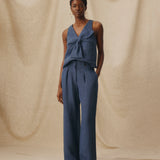 ZURI | Indigo Blue Linen Wide Leg Trousers
