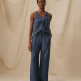 ZURI | Indigo Blue Linen Wide Leg Trousers