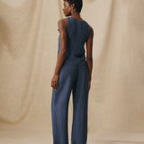 ZURI | Indigo Blue Linen Wide Leg Trousers