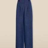 ZURI | Indigo Blue Linen Wide Leg Trousers