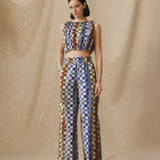 MORINAL | Geometric Print Cotton Wide Leg Trousers