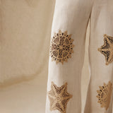 SOMA | Beige Embroidered Linen-Cotton Wide Leg Trousers
