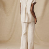 SOMA | Beige Embroidered Linen-Cotton Wide Leg Trousers