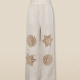 SOMA | Beige Embroidered Linen-Cotton Wide Leg Trousers