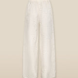 ELODIE | Ecru Embroidered Wide Leg Trousers