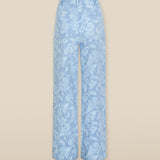 AARYA | Pale Denim Blue Wide-Leg Paisley Cotton Trousers