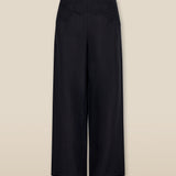 ISHANI | Black Trapunto Embroidered Wide Leg Linen Trousers