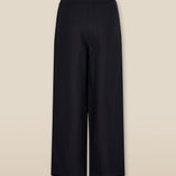 ISHANI | Black Trapunto Embroidered Wide Leg Linen Trousers