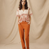 ASTROS | Burnt Orange Cotton Tapered Trousers