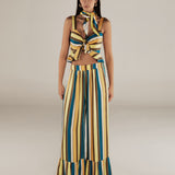 POPEA | Multicoloured Stripe Ruffle Trousers