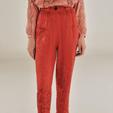 MALAQUITA | Red Jacquard Satin Tapered Trousers