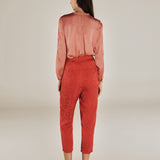 MALAQUITA | Red Jacquard Satin Tapered Trousers