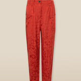 MALAQUITA | Red Jacquard Satin Tapered Trousers