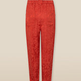 MALAQUITA | Red Jacquard Satin Tapered Trousers