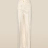 PAOLA | Ecru Pocket Detail Wide Leg Cotton Trousers