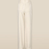 PAOLA | Ecru Pocket Detail Wide Leg Cotton Trousers