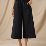 ANA | Black Cotton Wide Leg Trousers