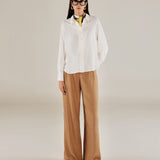 ALINA | Ecru Scallop Detail Silk Shirt