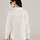ALINA | Ecru Scallop Detail Silk Shirt