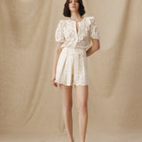 LULU | Ecru Broderie Anglaise Cotton Tie Front Shorts