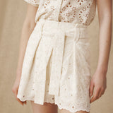 LULU | Ecru Broderie Anglaise Cotton Tie Front Shorts